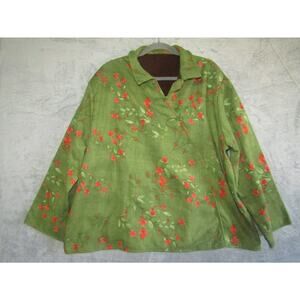 Green Floral Asian Style Tunic Top Women’s 4XL Rayon Blend Frog Button Vintage